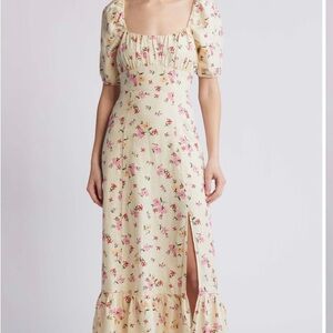 & Other Stories Floral Puff Sleeve Linen Dress